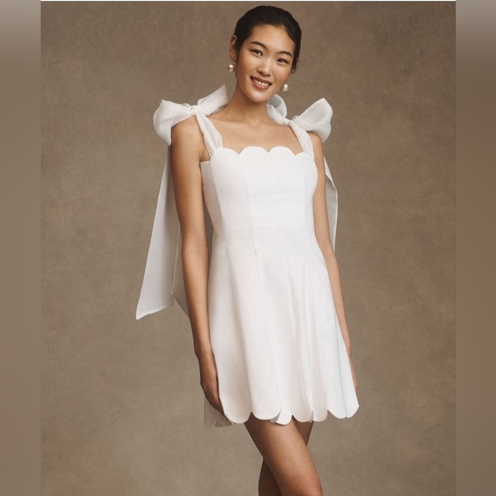 Anthropologie BHLDN Izzy Bow Scallop-Trim A-Line Mini Dress